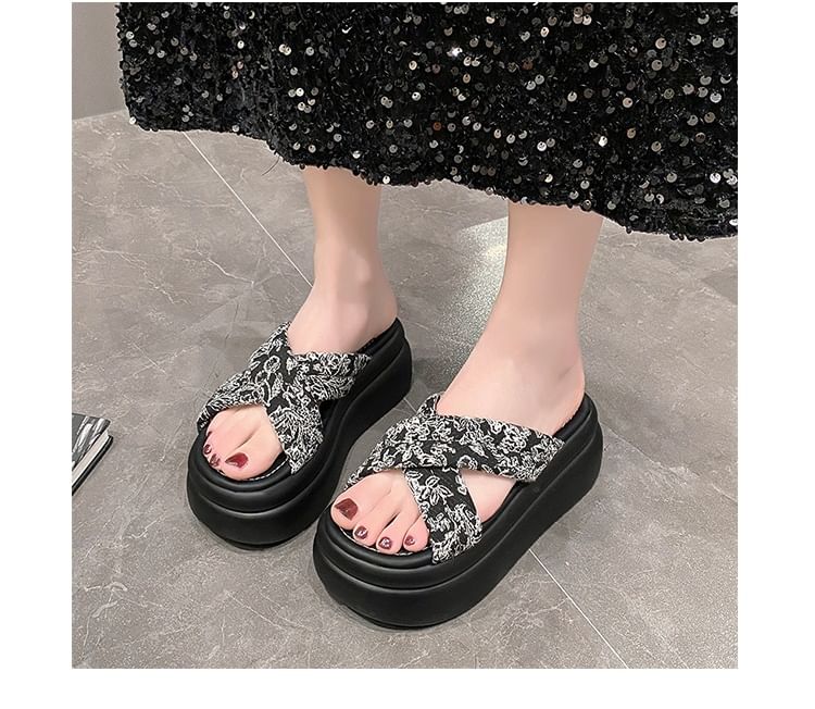 Jacquard Slide Sandals Platform Floral