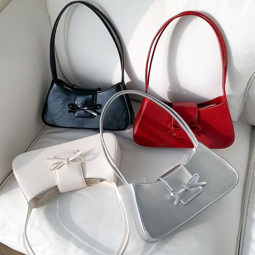 Faux Bow Leather Shoulder Bag