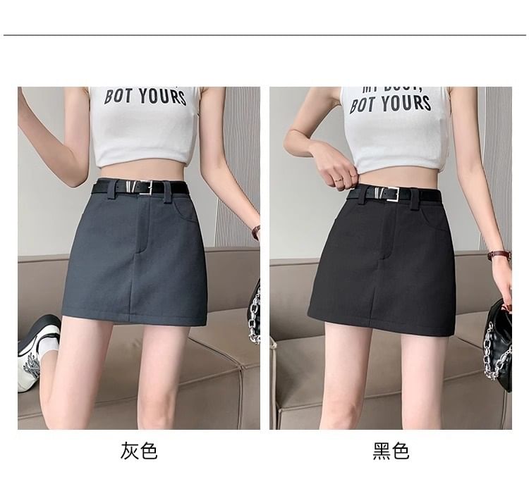 Plain Skirt Mini High Waist + Belt Set: A-Line