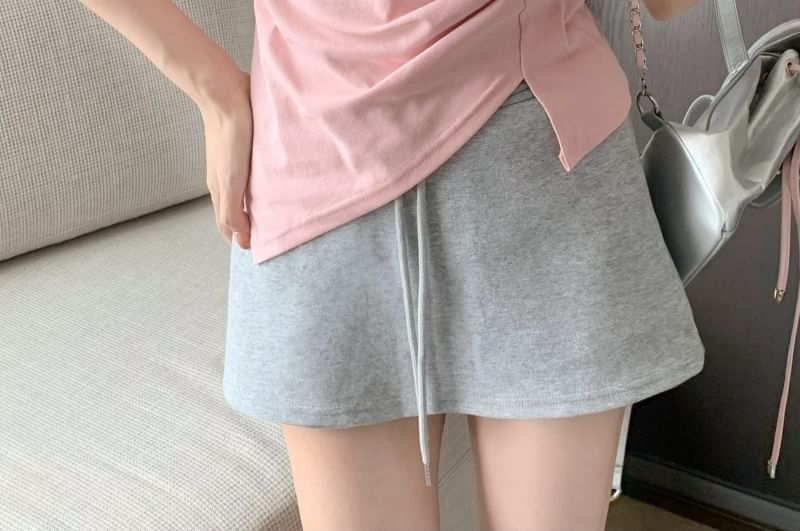 T-Shirt Ruched Short-Sleeve Plain V-Neck Asymmetrical