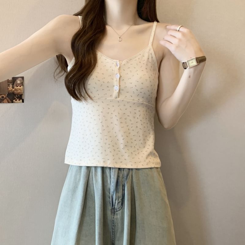 Top Cami Print Henley Floral