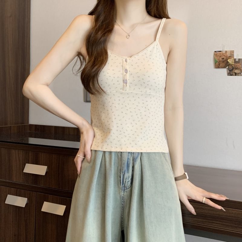 Top Cami Print Henley Floral