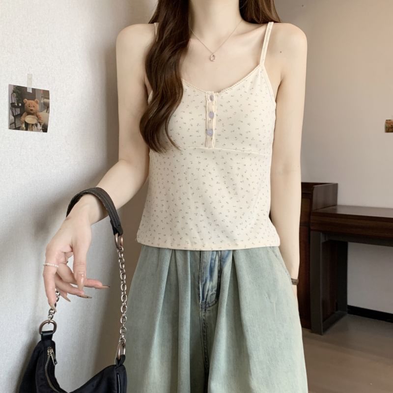 Top Cami Print Henley Floral