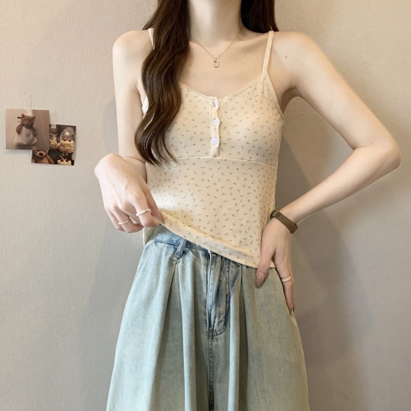 Top Cami Print Henley Floral