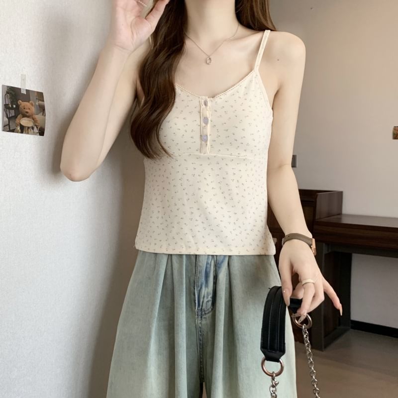 Top Cami Print Henley Floral