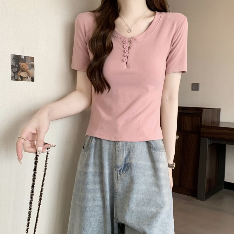 Henley Short-Sleeve T-Shirt Plain