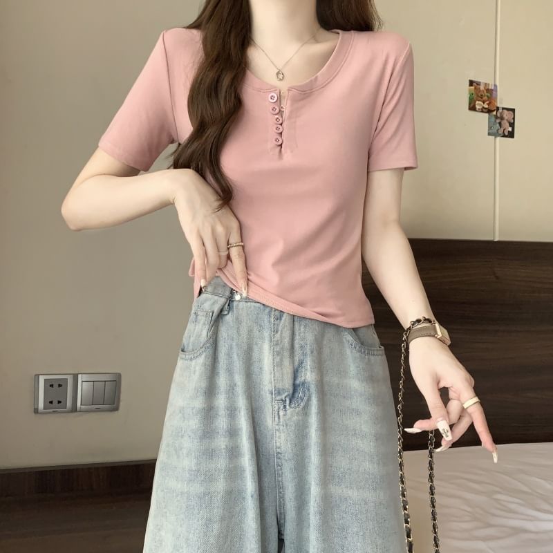 Henley Short-Sleeve T-Shirt Plain