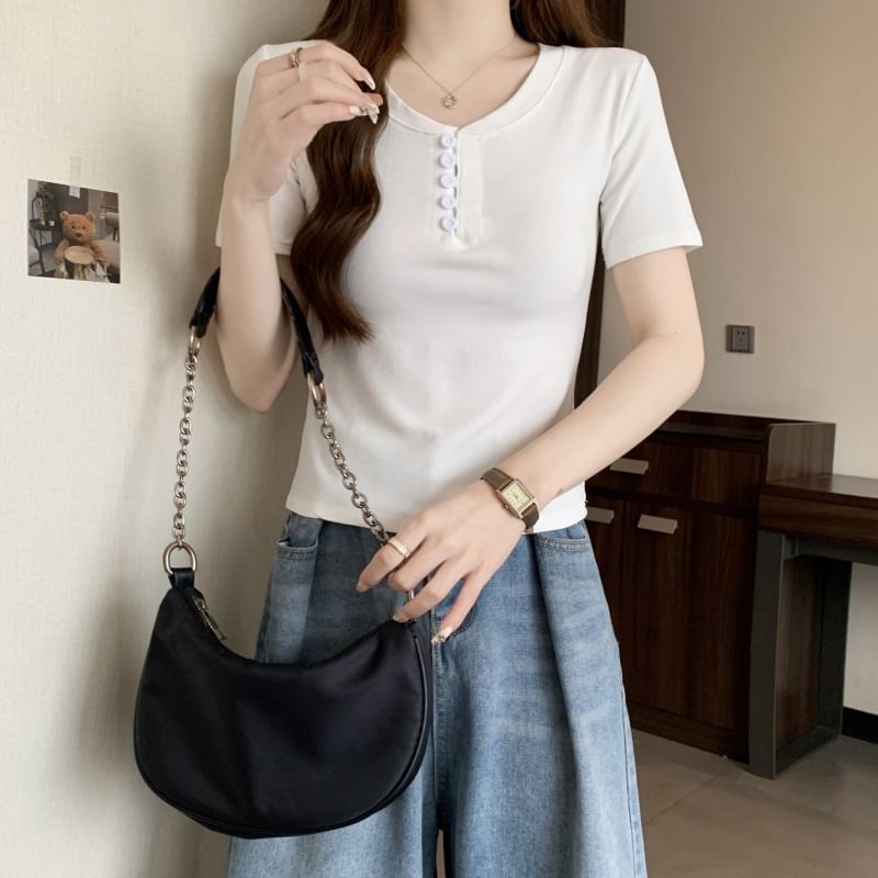 Henley Short-Sleeve T-Shirt Plain