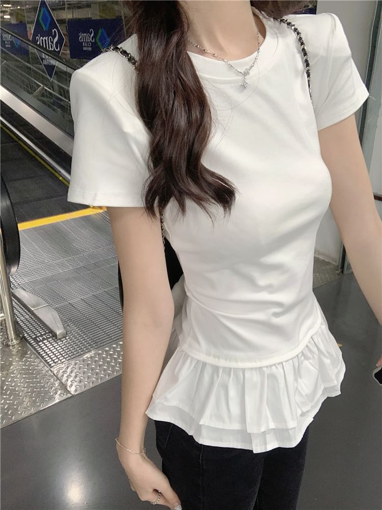 Short-Sleeve Crew Neck Peplum Slim Fit Tee