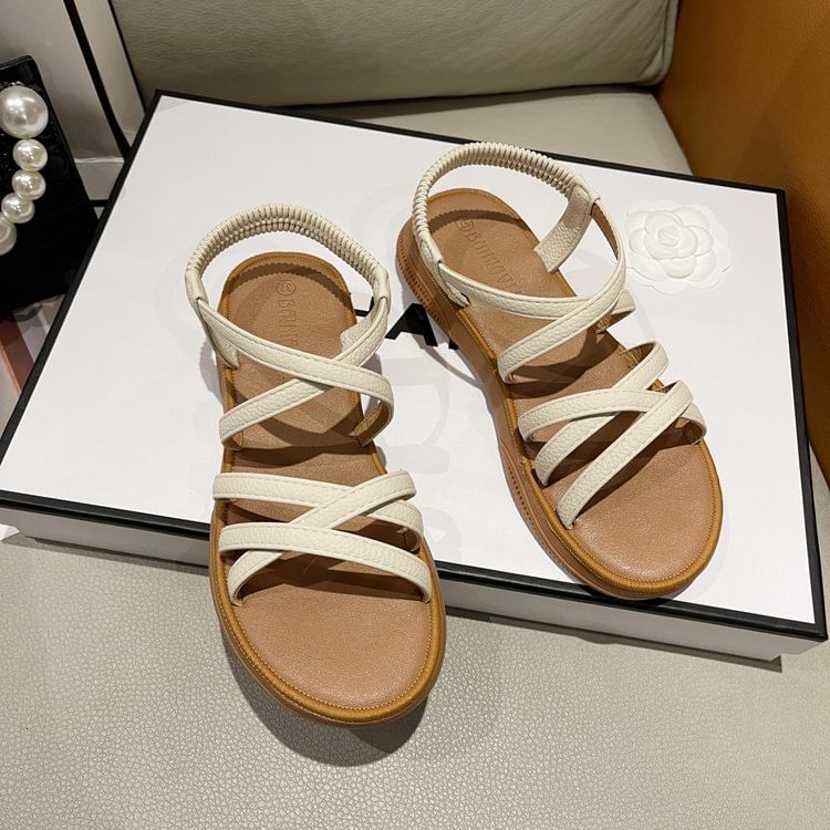 Platform Cross Strap Faux Leather Slingback Sandals