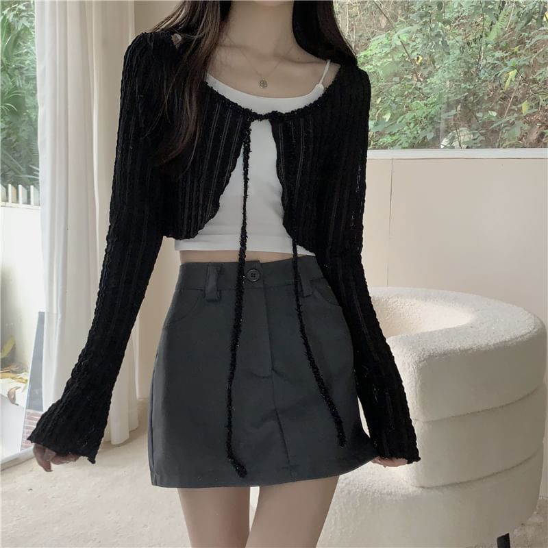 Boatneck Open Front Crop Cardigan