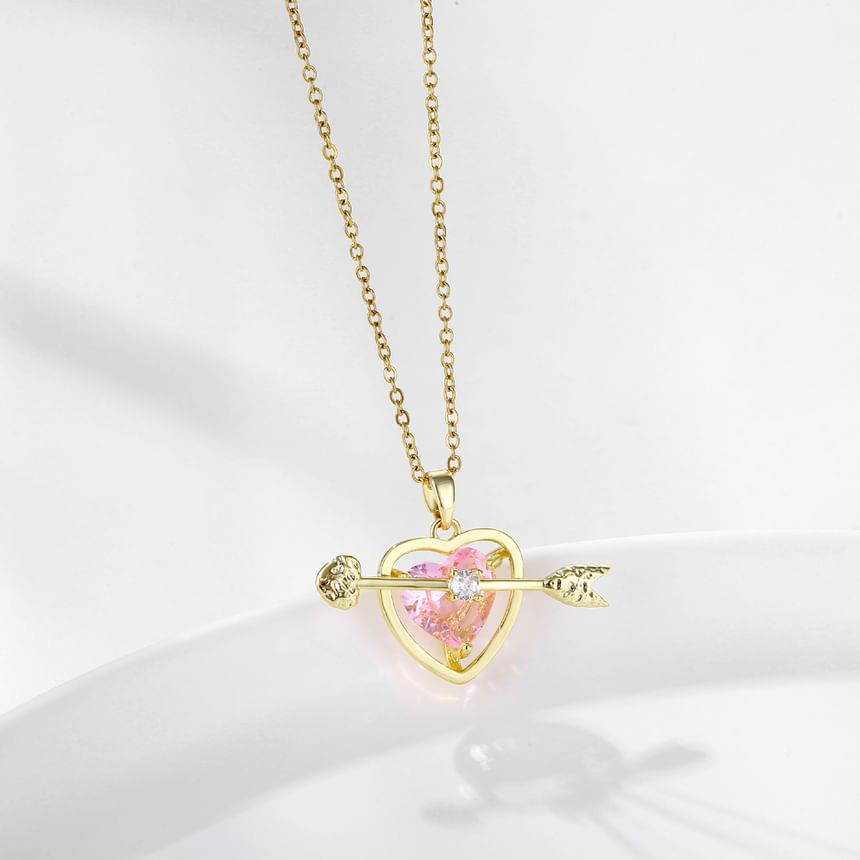 Arrow Heart Rhinestone Pendant Alloy Necklace