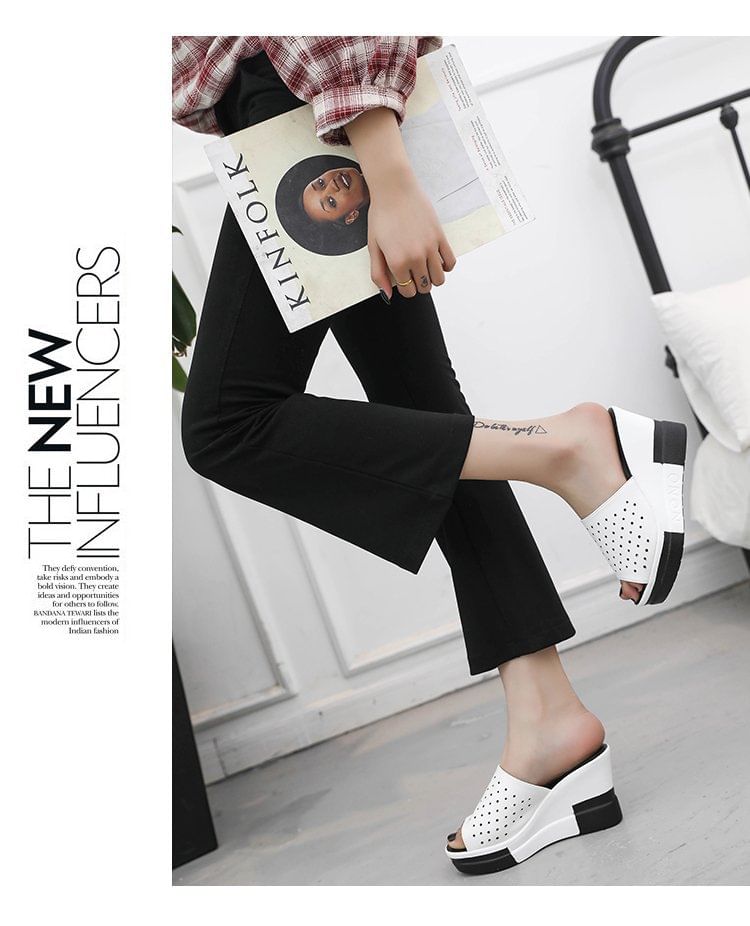 Slide Pointelle Wedge Plain Sandals