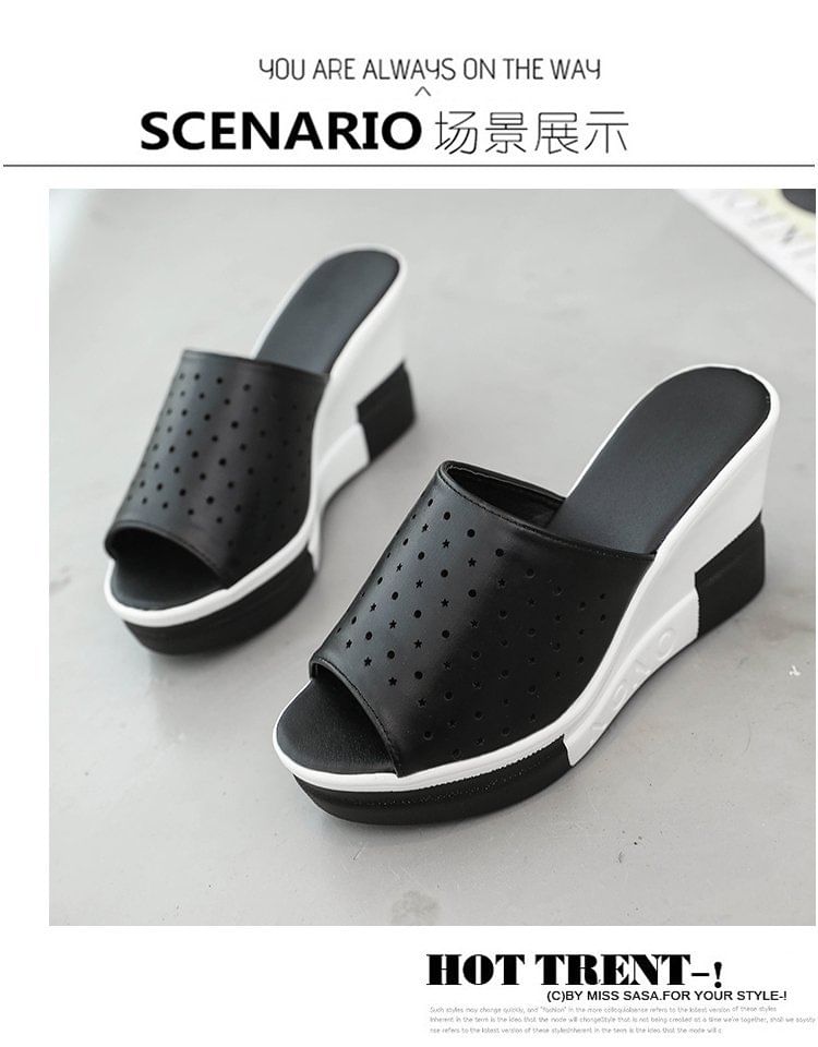 Slide Pointelle Wedge Plain Sandals