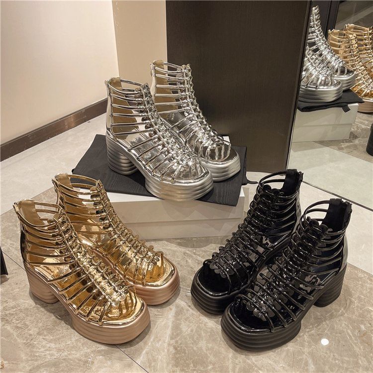 Sandals Heel Platform Block Plain