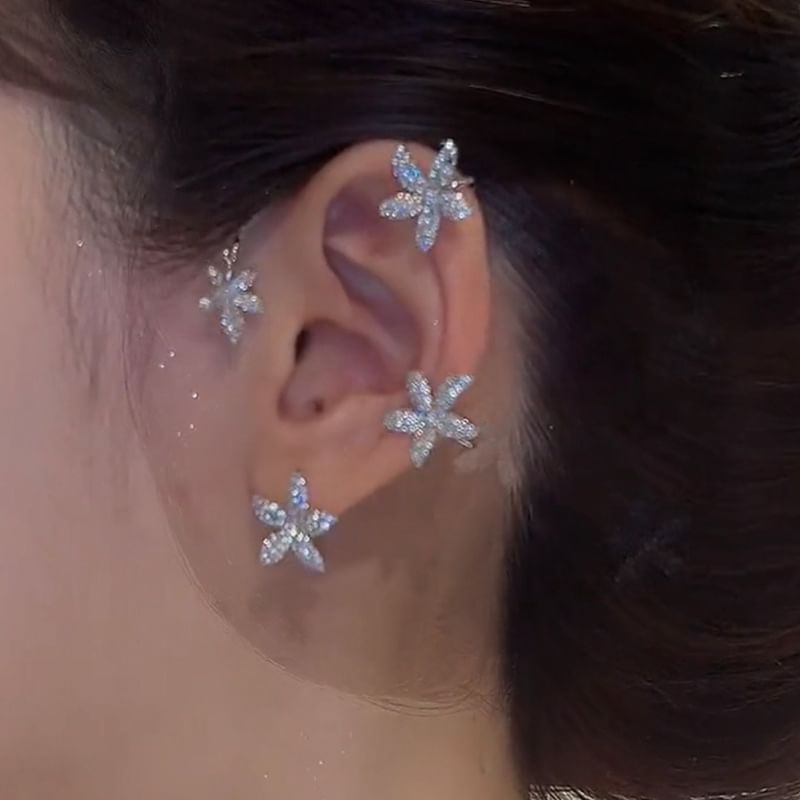 Ear Floral Rhinestone Cuff