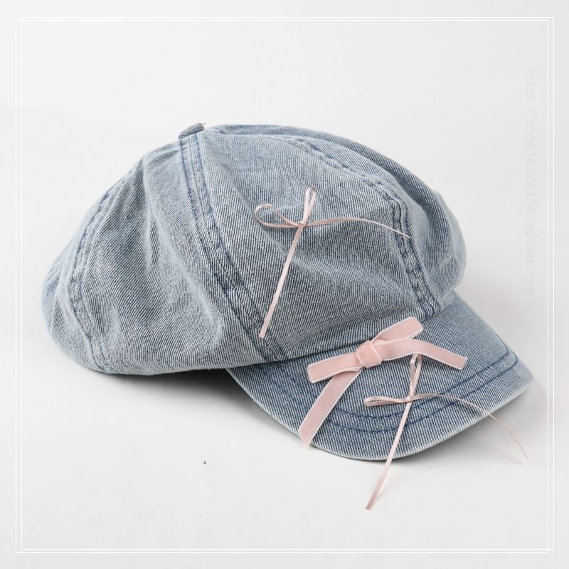 Ribbon Newsboy Cap Denim