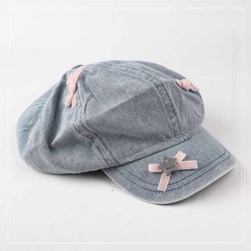Ribbon Newsboy Cap Denim
