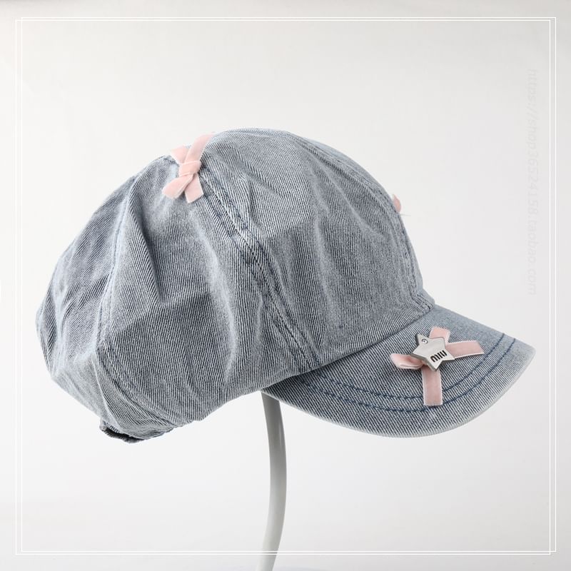 Ribbon Newsboy Cap Denim