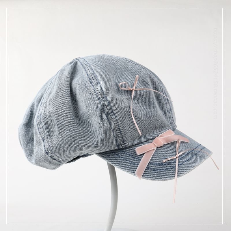 Ribbon Newsboy Cap Denim