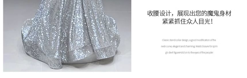 / Shirred Fluffy Cape Set Gown Halter-Neck Sequined A-Line Evening