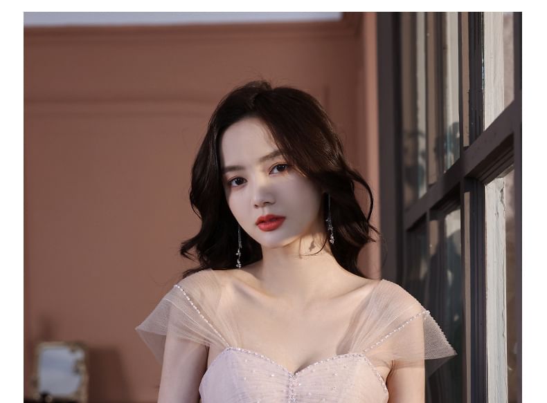 Mesh Evening A-Line Gown Strapless