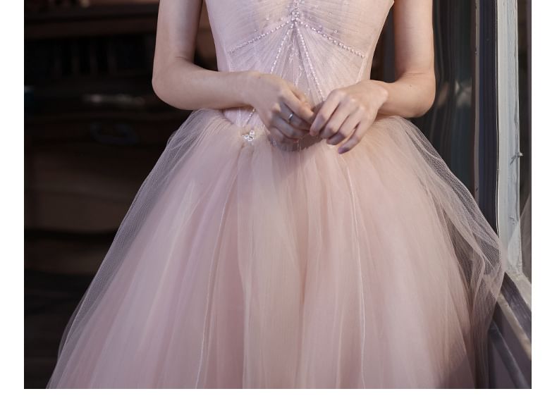 Mesh Evening A-Line Gown Strapless