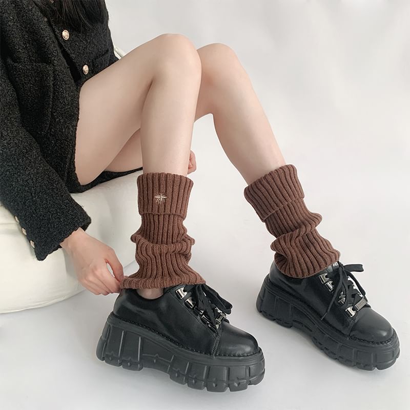 Bee Embroidered Ribbed Knit Leg Warmers