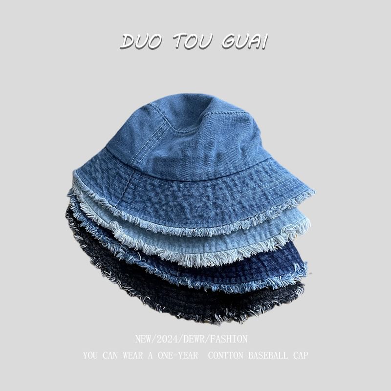 Hat Denim Washed Bucket Frayed
