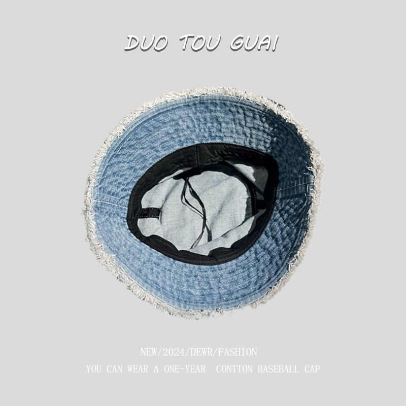 Hat Denim Washed Bucket Frayed