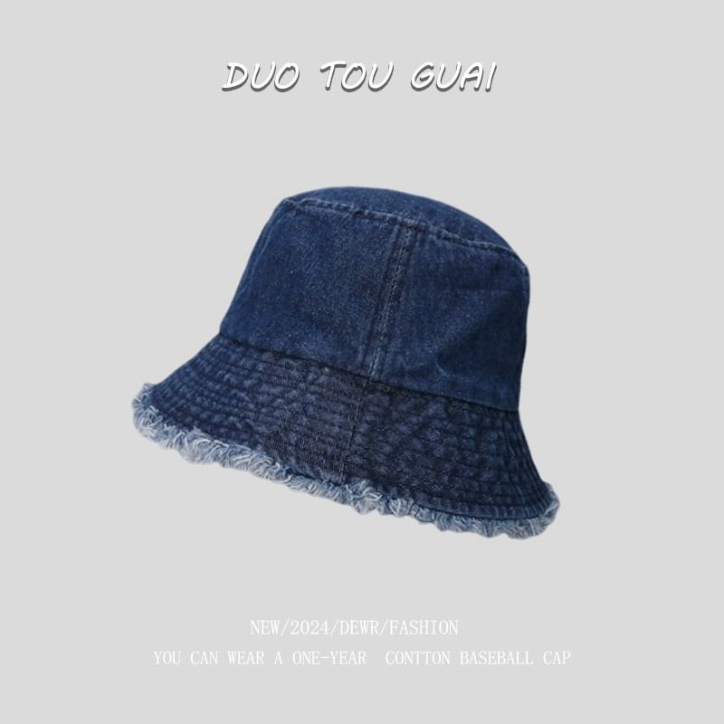 Hat Denim Washed Bucket Frayed