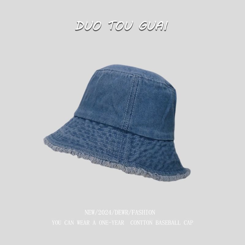 Hat Denim Washed Bucket Frayed