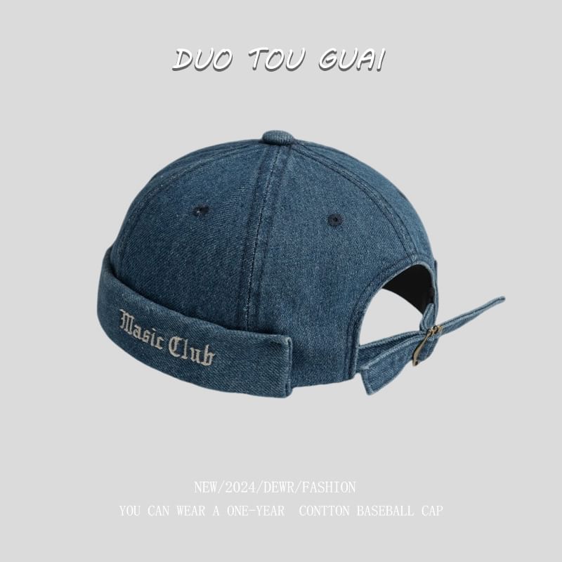 Hat Lettering Embroidered Brimless Washed Denim