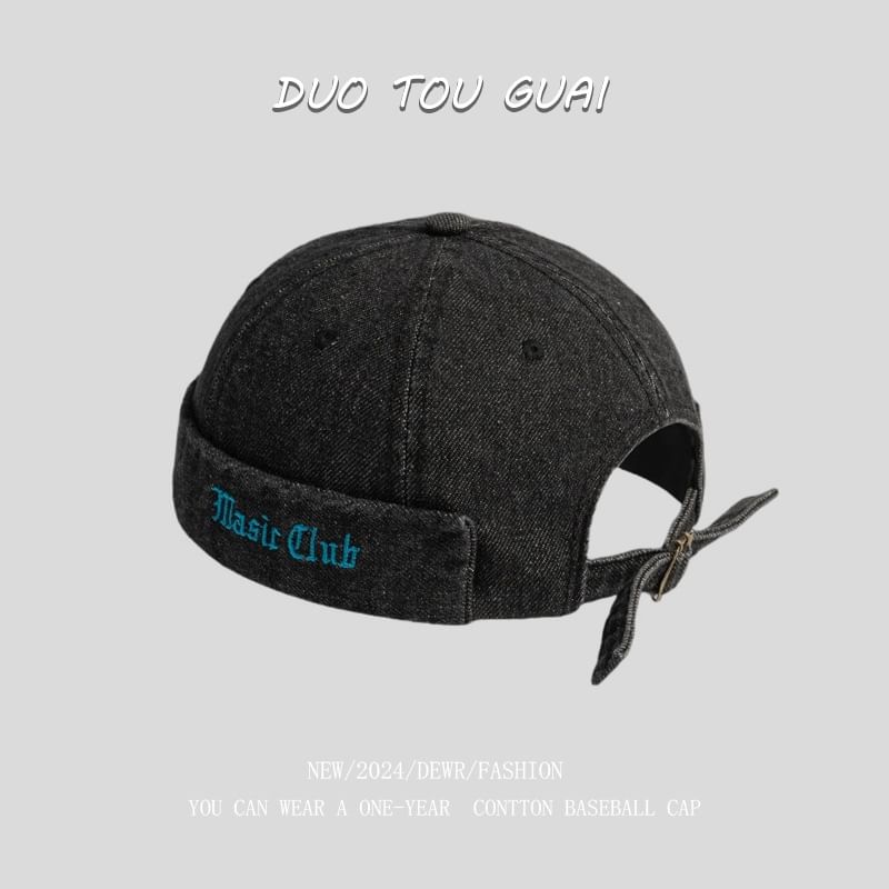 Hat Lettering Embroidered Brimless Washed Denim