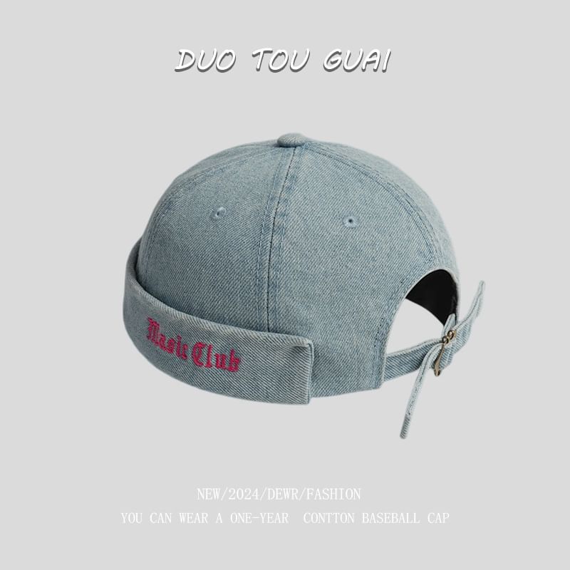 Hat Lettering Embroidered Brimless Washed Denim
