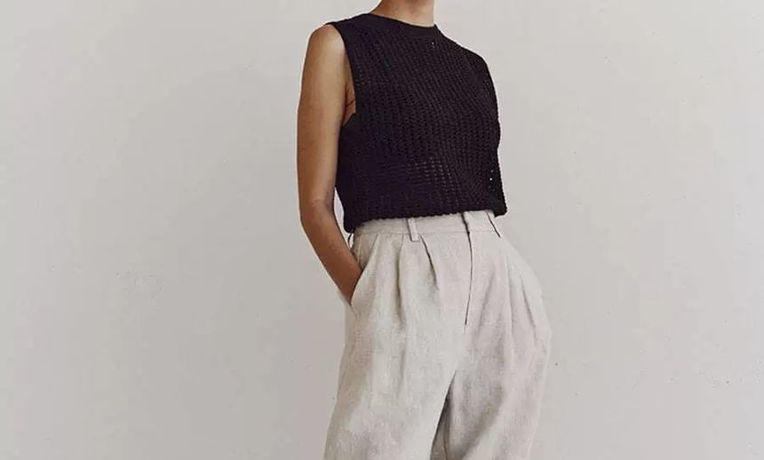 Neck Knit Top Plain Round Sleeveless