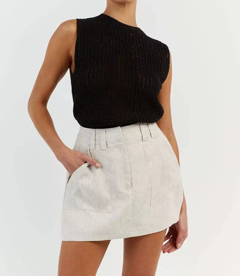 Round Plain Neck Top Knit Sleeveless