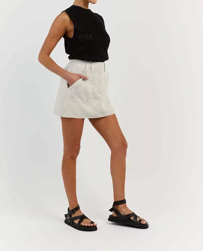 Neck Knit Top Plain Round Sleeveless