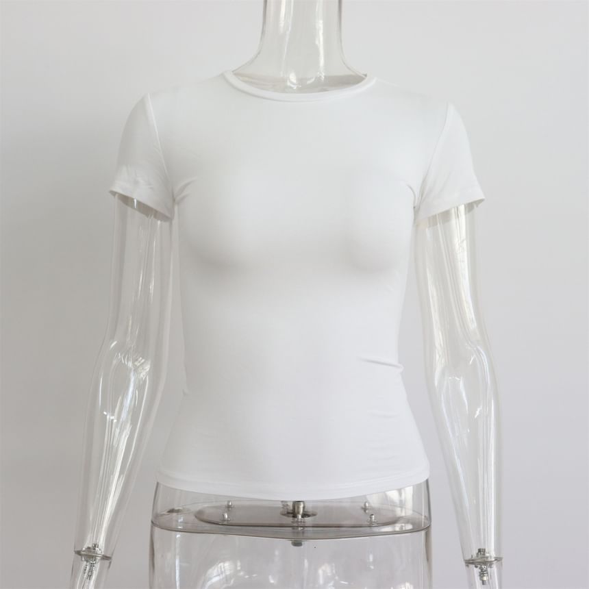 Round Short-Sleeve Neck T-Shirt Plain