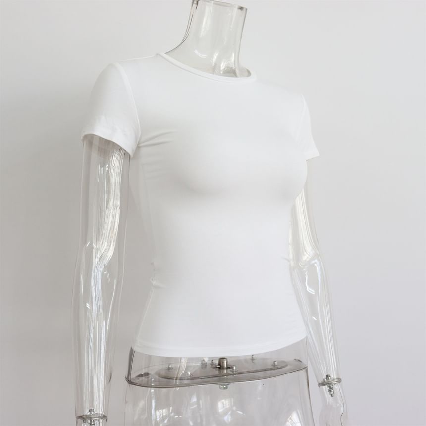 Neck Plain Short-Sleeve T-Shirt Round