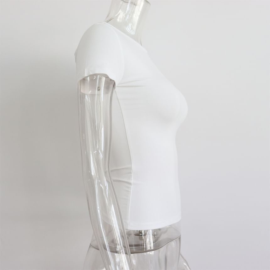 Neck Plain Short-Sleeve T-Shirt Round