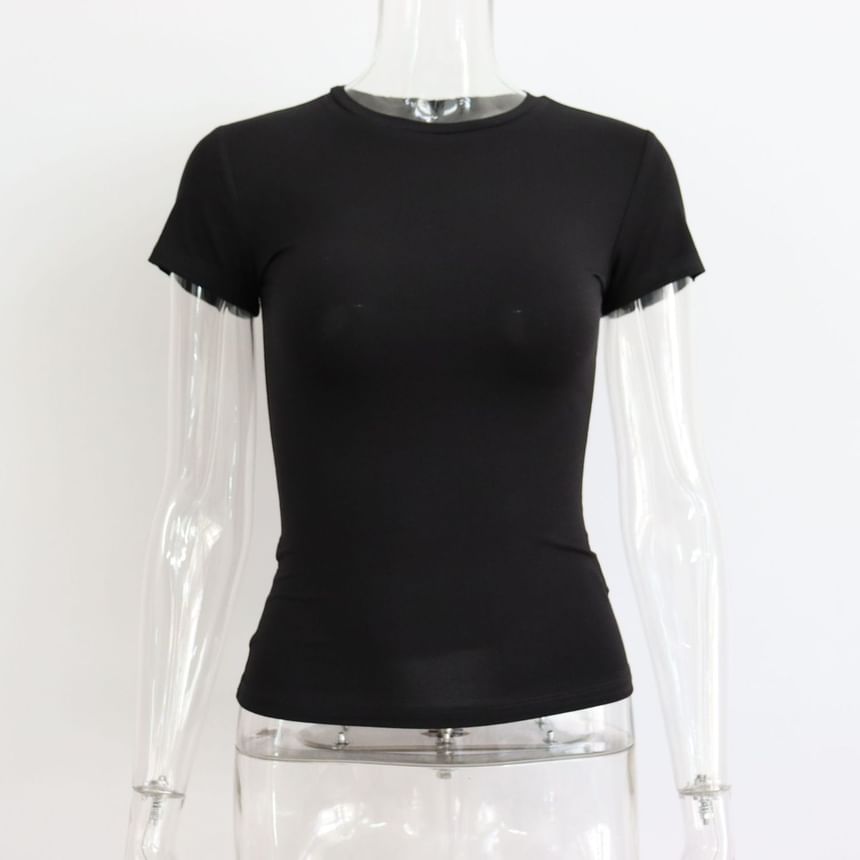 Round Short-Sleeve Neck T-Shirt Plain