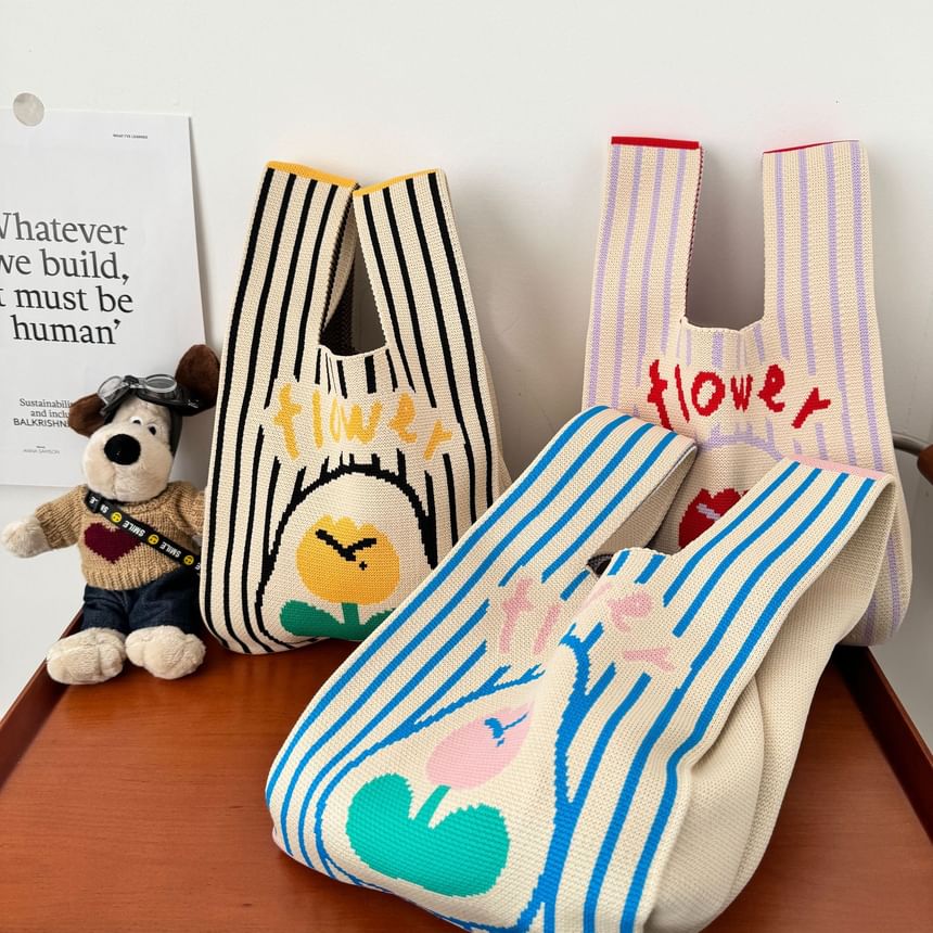 Knit Tote Bag Flower