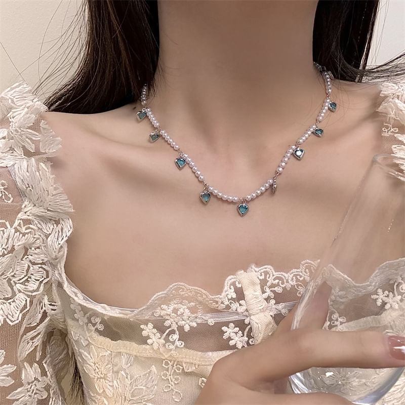 Fringed Choker Faux Heart Pearl