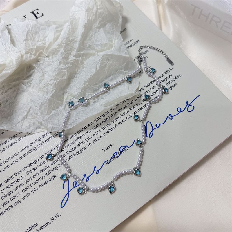 Fringed Choker Faux Heart Pearl