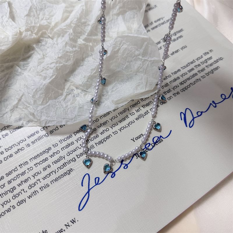 Fringed Choker Faux Heart Pearl