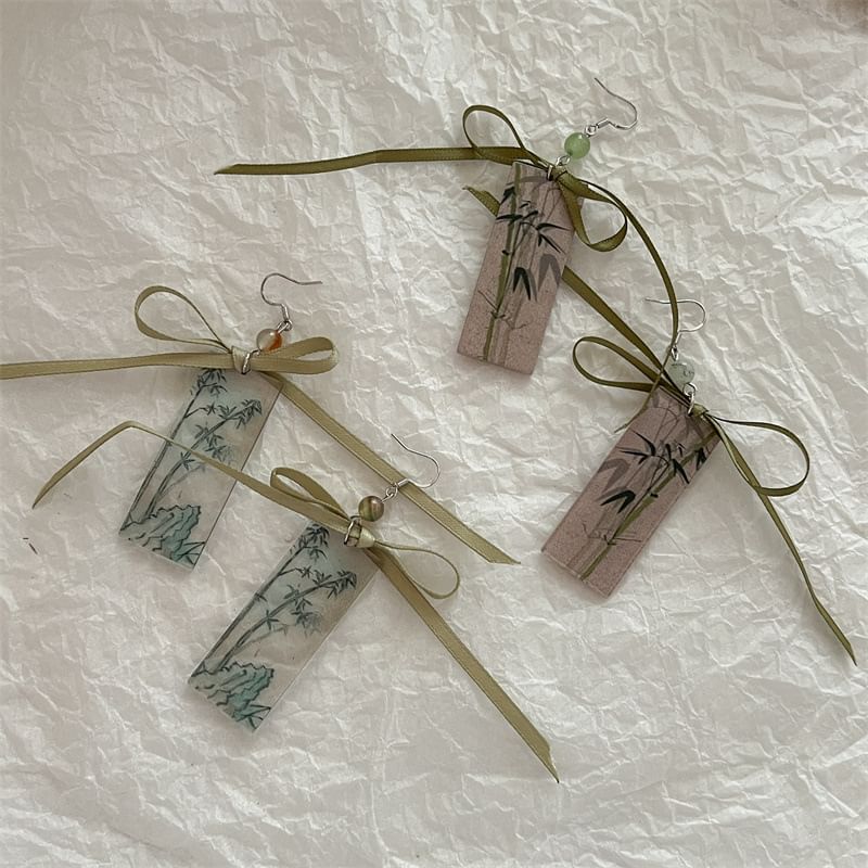 Acrylic Earring Ribbon Drop Bamboo
