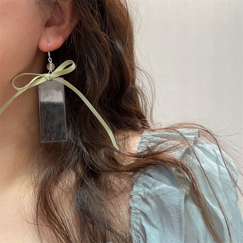 Acrylic Earring Ribbon Drop Bamboo
