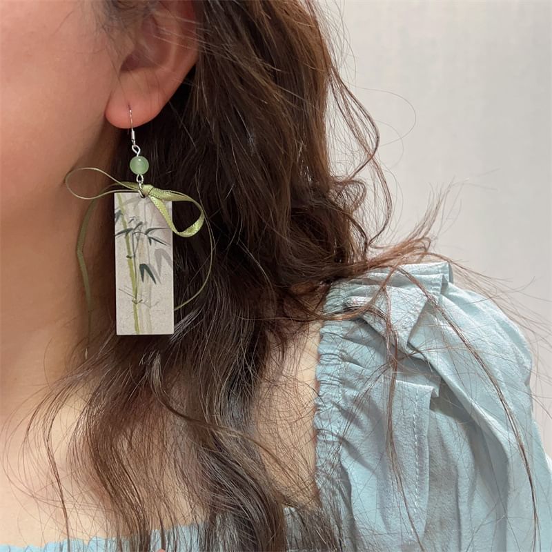 Acrylic Earring Ribbon Drop Bamboo