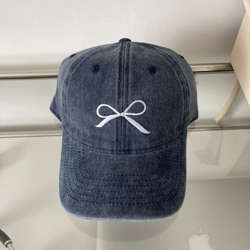 Washed Baseball Cap Bow Embroidered